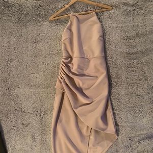 Formal, high slit, backless, blush dress